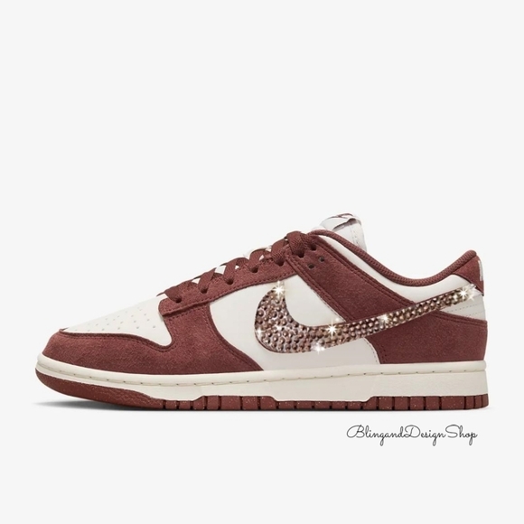 Customized Nike Dunk Low Brown Womens Sneakers Shoes with Gold Crystals Bling - Picture 1 of 6
